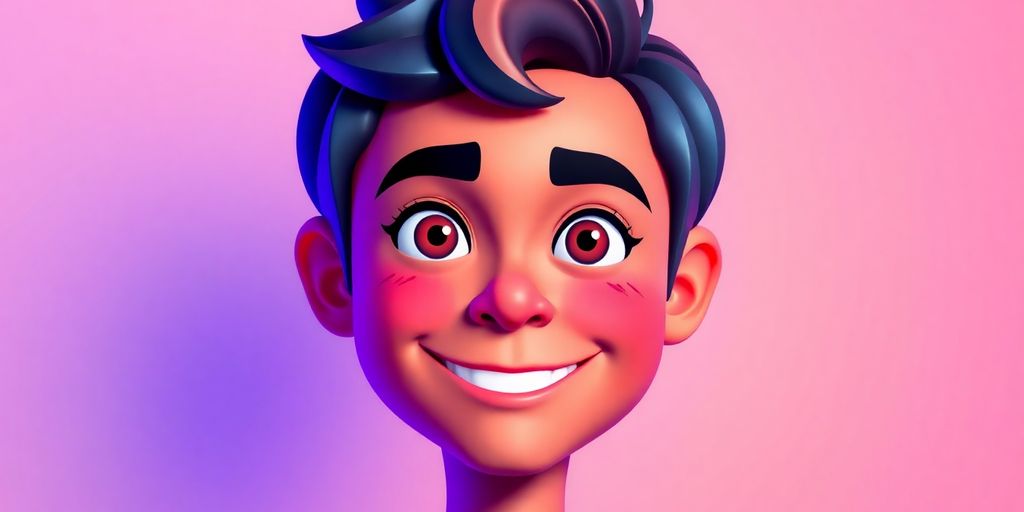 Colorful digital avatar with expressive features and smile.